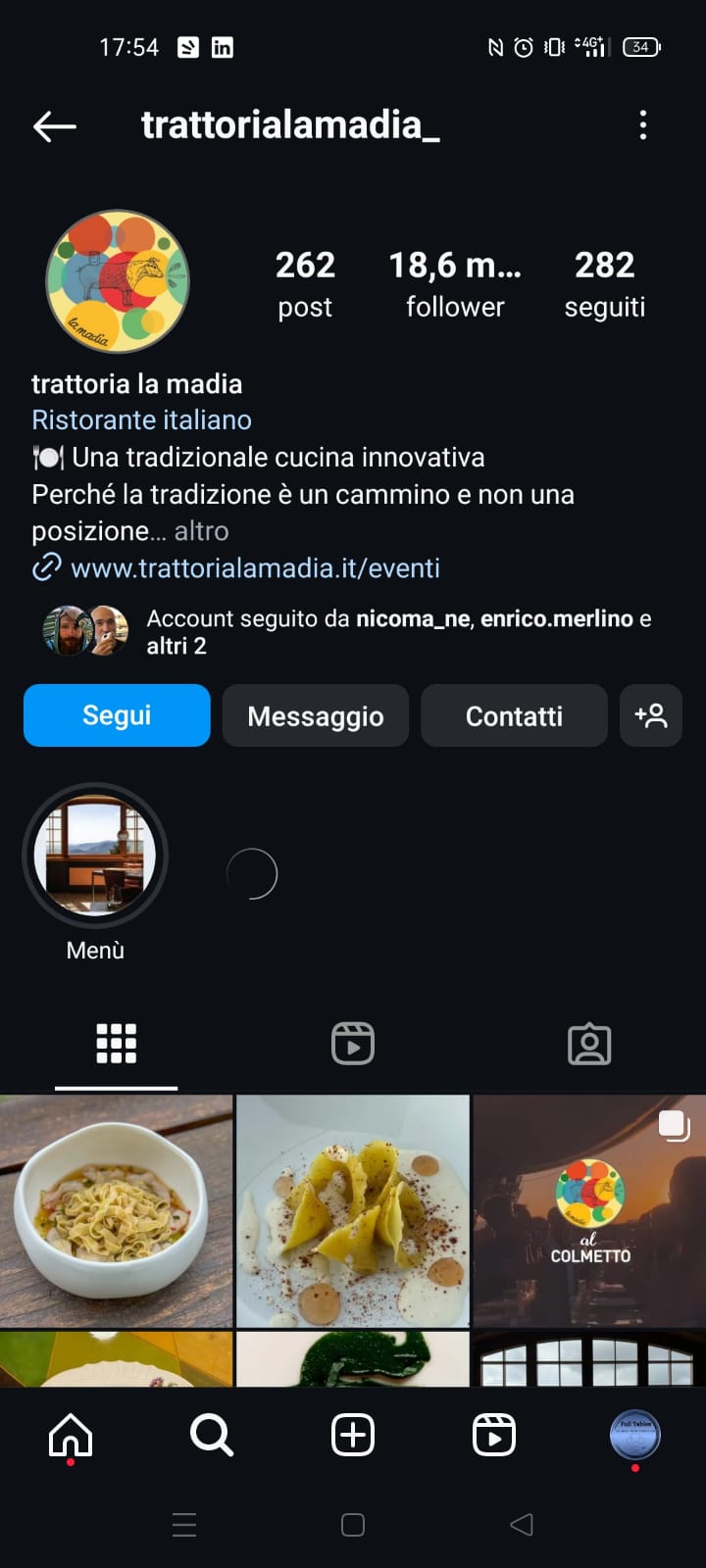 LOCALE: TRATTORIA LA MADIA, Brione, un piccolo paese in provincia di Brescia con meno di 1.000 abitanti,   Il coperto medio è di circa 50-60 €,  il ristorante è diventato un punto di riferimento grazie alla sua presenza digitale ben curata.
